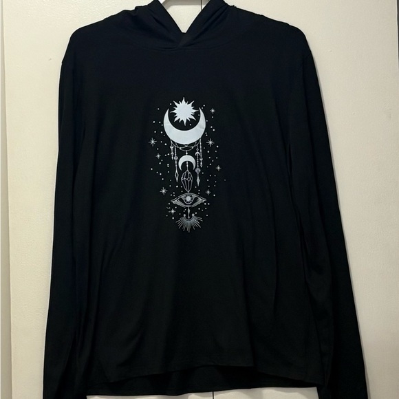 Black Hoodie long sleeve tee shirt with Celestial Design - Picture 2 of 5